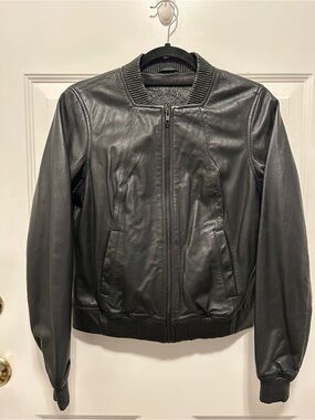 Women's Genuine Leather Jacket Black Small Bomber Moto